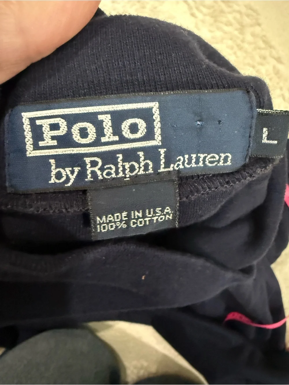 Vintage Polo Ralph Lauren Turtleneck Shirt Mens L Navy USA Made Cotton Red Pony